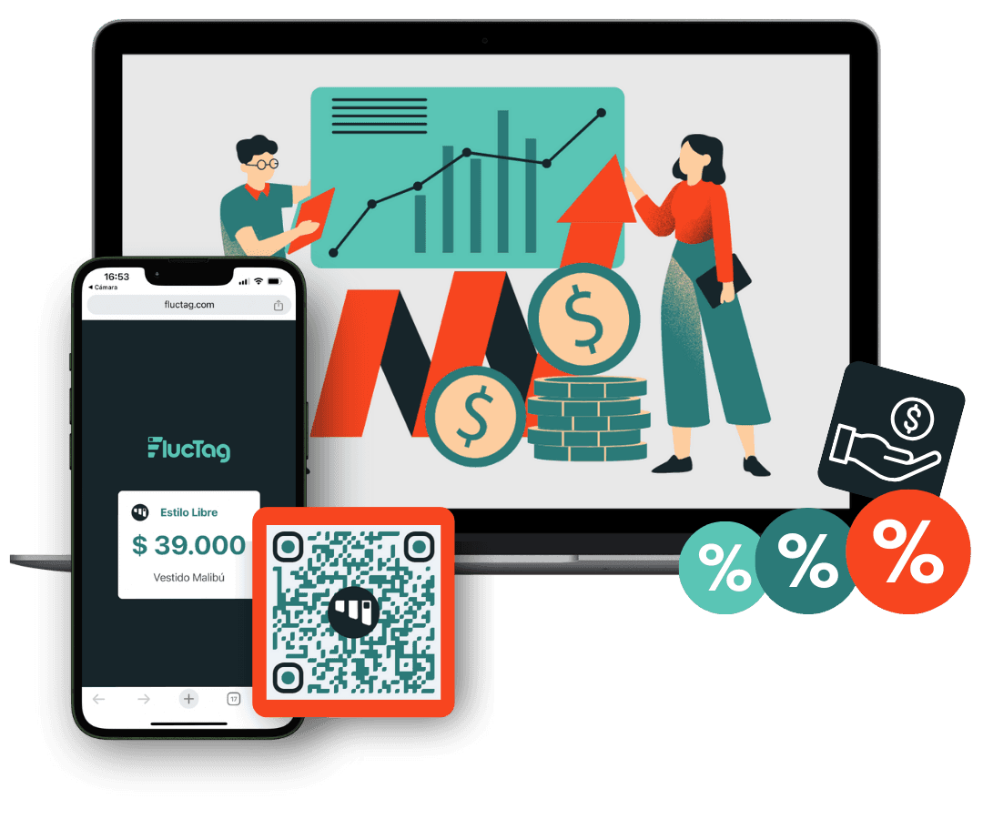 Un codigo QR en la equita de un producto, al escanearlo muestra en un telefono celular el precio del producto, que es la etiqueta digital.